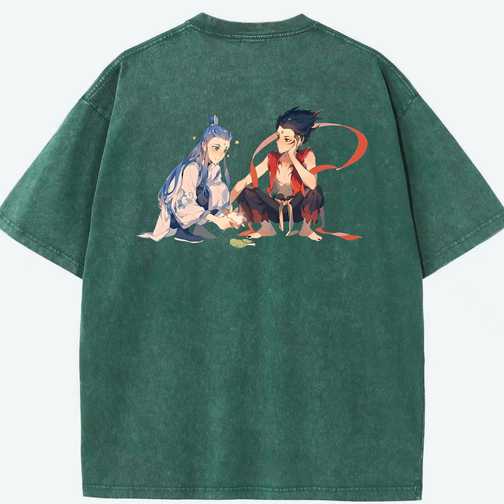 （画像用） Ne Zha 2 ナタ 魔童の大暴れ 綿100% ヴィンテージ風 半袖Tシャツ（背面プリント）